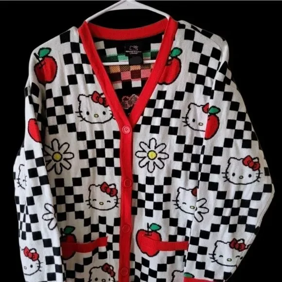 Hello Kitty Red & Black Checkered Apple & Daisies Cardigan - Picture 5 of 8